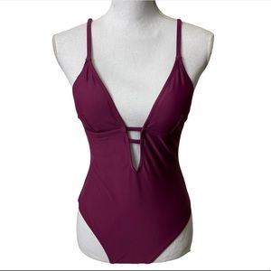 CUPSHE Purple Plum Women One Piece Swimsuit Solid Criss Cross Size Medium NEW